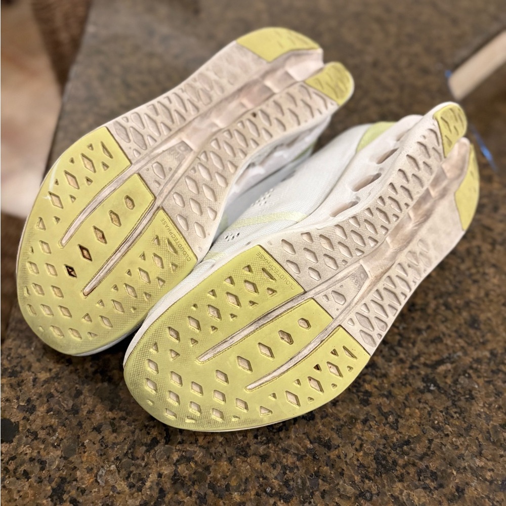 On Running White Sneakers with Light Yellow Accents - Picture 4 of 5